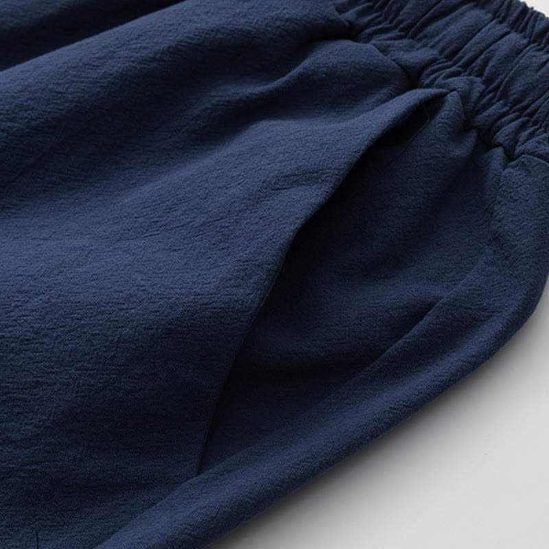 Buddha Stones 2Pcs Chinese Characters Crane Cotton Shirt Pants With Pockets Men's Meditation Cloth Set