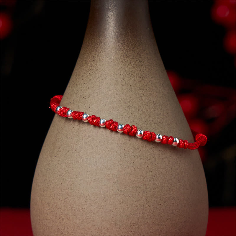 Buddha Stones 925 Sterling Silver Beads Red String Adjustable Luck Bracelet