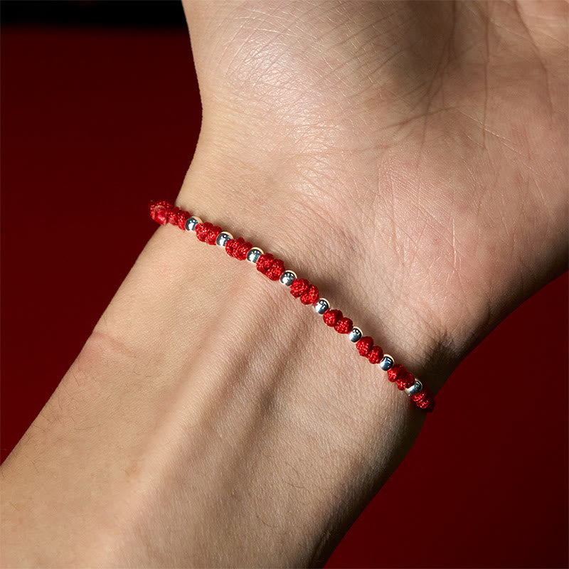 Buddha Stones 925 Sterling Silver Beads Red String Adjustable Luck Bracelet