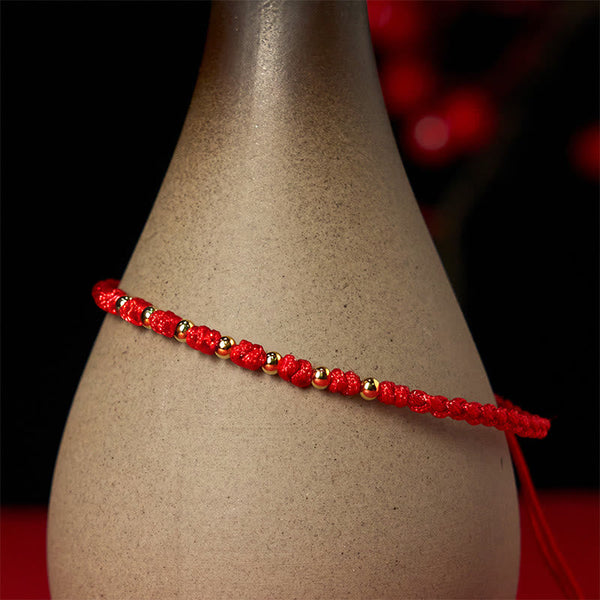 Buddha Stones 925 Sterling Silver Plated Gold Beads Red String Braided Protection Bracelet