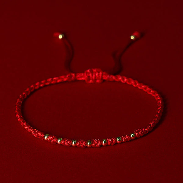 Buddha Stones 925 Sterling Silver Plated Gold Beads Red String Braided Protection Bracelet