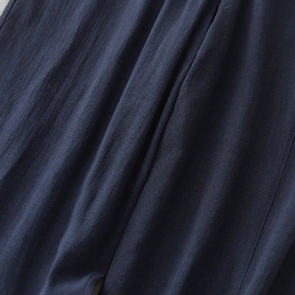 Buddha Stones Casual Pure Color Drawstring Simple Design Women's Cotton Pants With Pockets