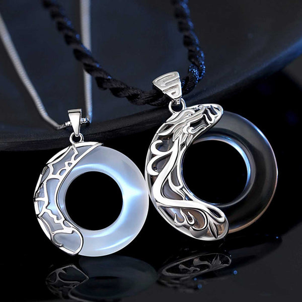 Harmony Guardians Couple Set – Obsidian Dragon & Opal Phoenix Necklaces