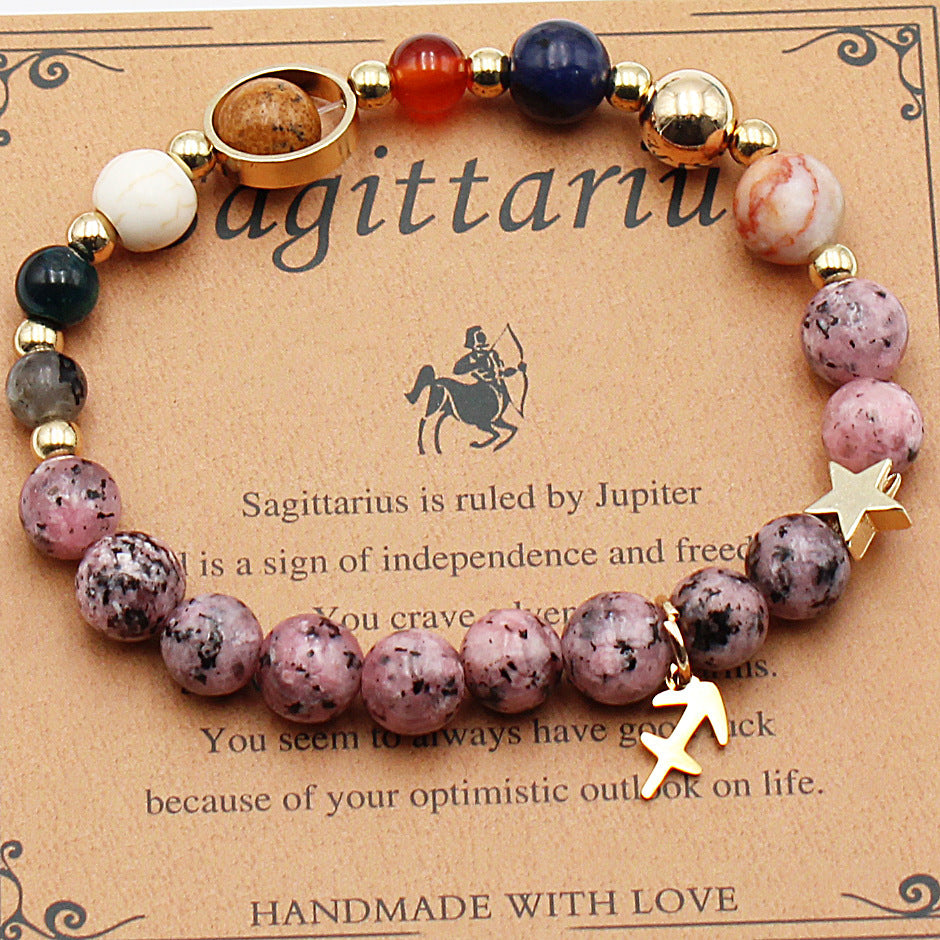 Cosmic Orbit Zodiac Bracelet – 8 Planets & 12 Constellations Natural Stone Edition