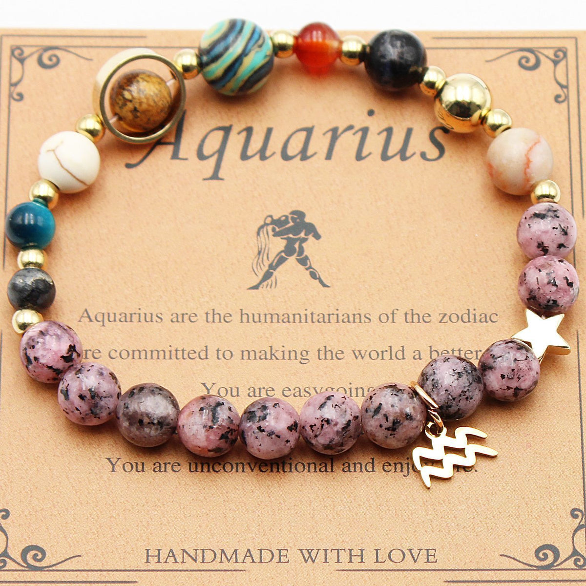 Cosmic Orbit Zodiac Bracelet – 8 Planets & 12 Constellations Natural Stone Edition