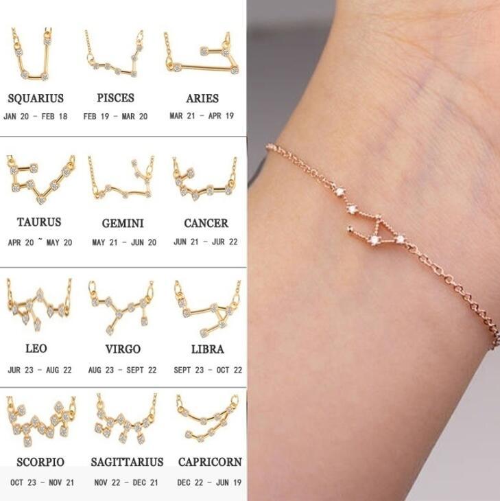 Starluxe Zodiac Crystal Charm Bracelet – 12 Constellation Edition (Gold-Tone Chain)