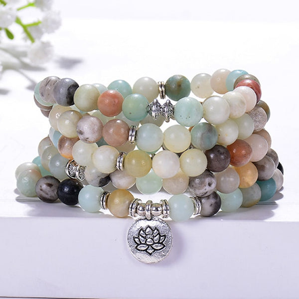 Harmony Flow Amazonite Mala Beads – 108 Tibetan Prayer Beads for Meditation & Clarity