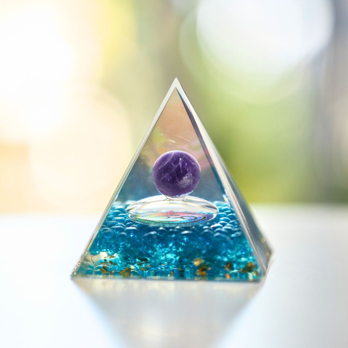 Harmonic Aura Amethyst Orgonite Pyramid - EMF Shield & Energy Purifier