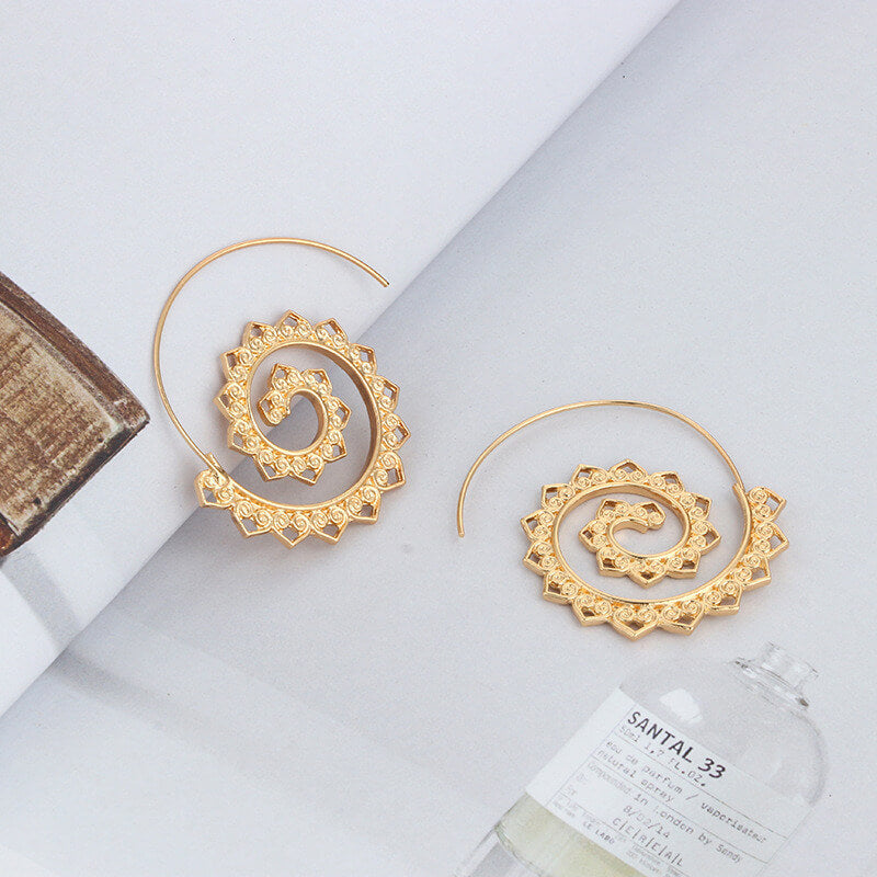 Boho Spirit Spiral Hoops - Bold Heart Statement Earrings
