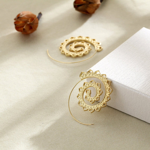 Boho Spirit Spiral Hoops - Bold Heart Statement Earrings