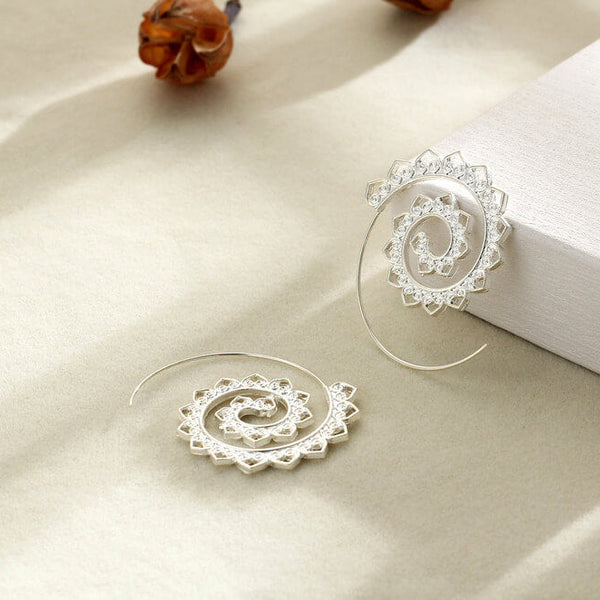 Boho Spirit Spiral Hoops - Bold Heart Statement Earrings