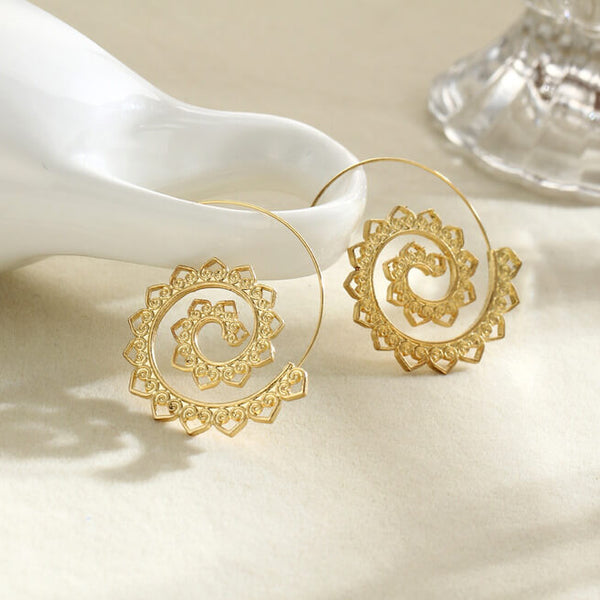 Boho Spirit Spiral Hoops - Bold Heart Statement Earrings