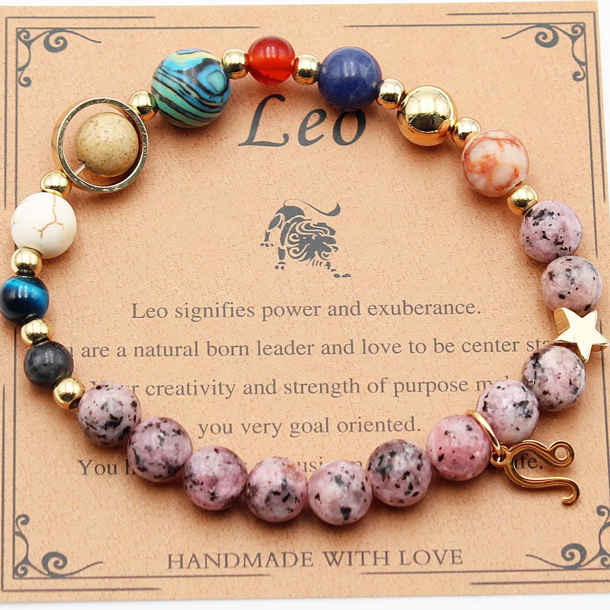 Cosmic Orbit Zodiac Bracelet – 8 Planets & 12 Constellations Natural Stone Edition