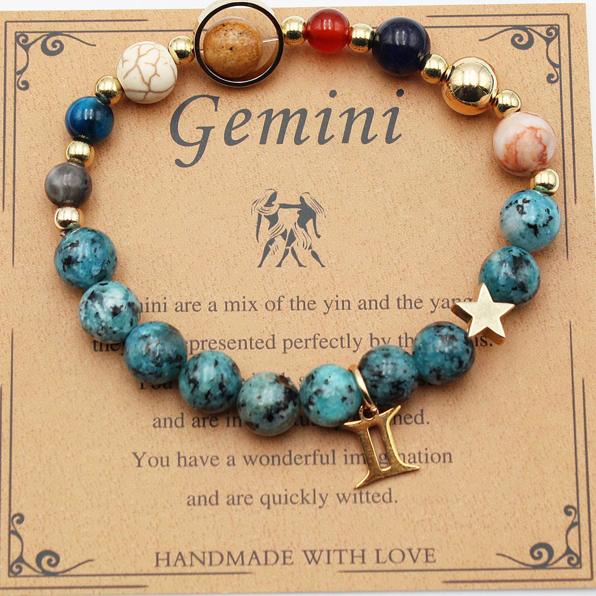 Cosmic Orbit Zodiac Bracelet – 8 Planets & 12 Constellations Natural Stone Edition