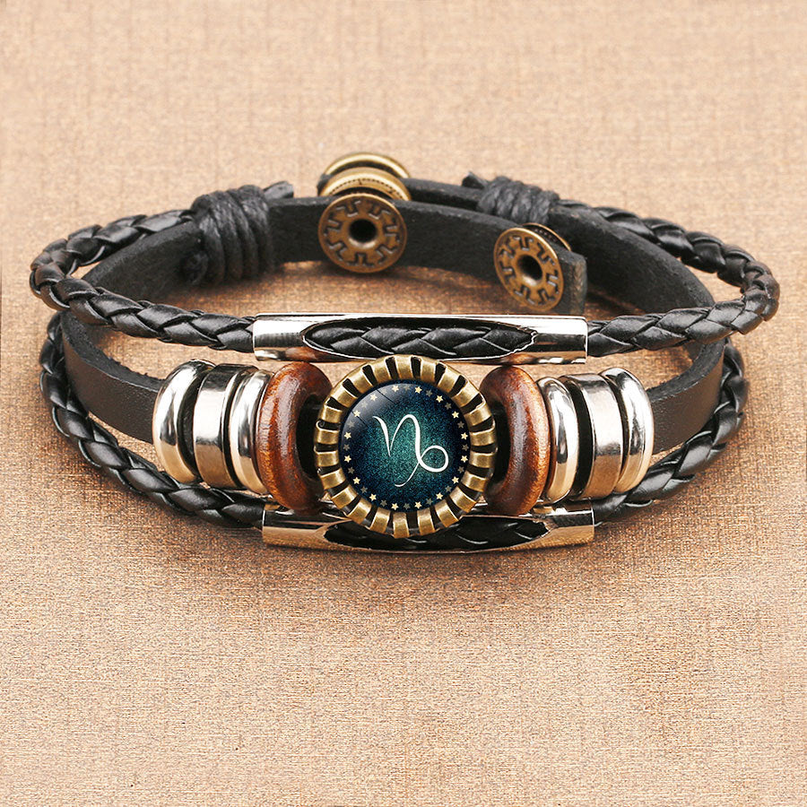 AstroWeave Multilayer Zodiac Leather Bracelet – Unisex Braided Edition