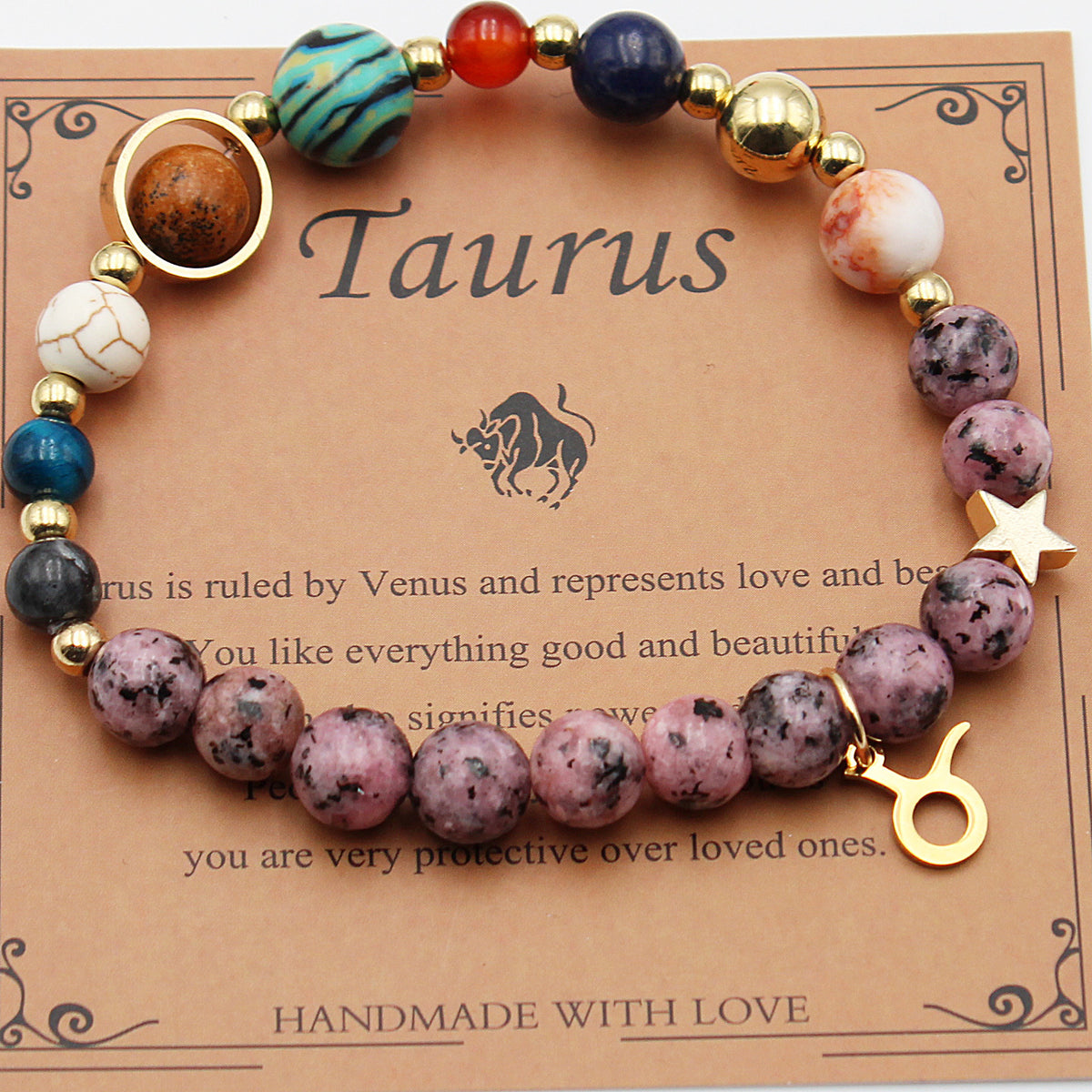 Cosmic Orbit Zodiac Bracelet – 8 Planets & 12 Constellations Natural Stone Edition