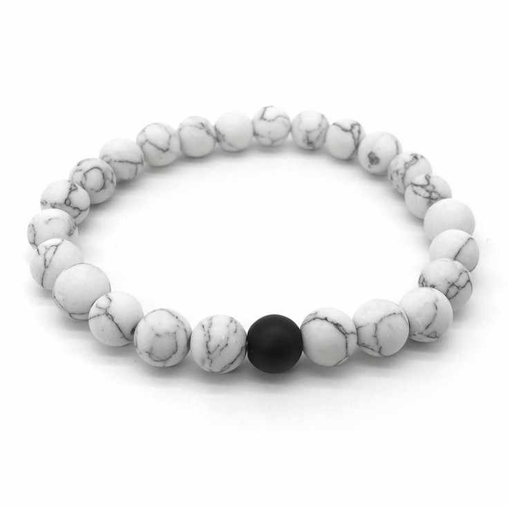 Soulmate Connection Bracelet Set - Black & White Gemstone Bond for Couples